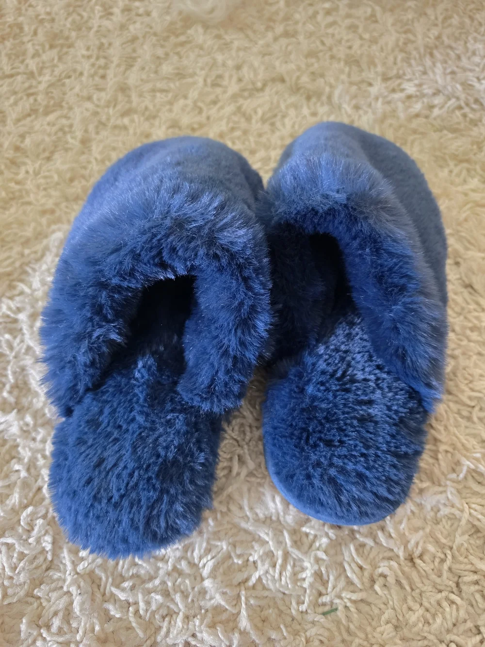 J. Crew Navy Plush Fuzzy Slip-On Slippers